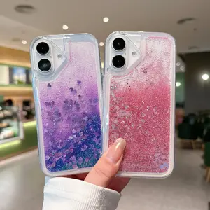 Love Heart Liquid Glitter Case For iPhone 16 15 14 13 Mini 12 11 Pro Max X XS XR 8 7 Plus SE Quicksand Bling Sequins Soft Cover Lotus Design