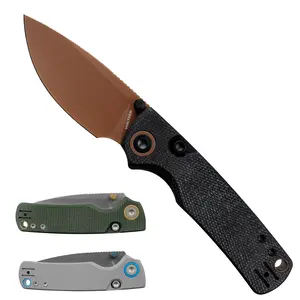 Vosteed Porcupine EDC Pocket Knife - 2.99" 14C28N Copper Dune Blade - Top Liner Lock, Thumb Hole Micarta Handle - Camping, Hiking Knives