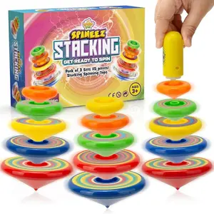 Spineez Stacking Spinning Tops for Kids – Set of 3, 15-Piece UFO Spinner Toys, Easter Basket Stuffers for Kids, Birthday Party Favors, Goodie Bag Stuffers, School Prizes for Boys & Girls