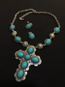 Western Turquoise Cross Statement Jewelry Set