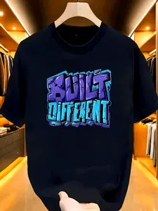 BUILT DIFFERENT Men's & Women's Heavyweight T-Shirt Compatible for All Platforms - Bold Blue & Purple BUILT DIFFERENT Print, Soft Breathable Crew Neck Short Sleeve, Lightweight Streetwear Tee, Gym & Casual Wear, Machine Washable (Unisex), PLUS SIZE