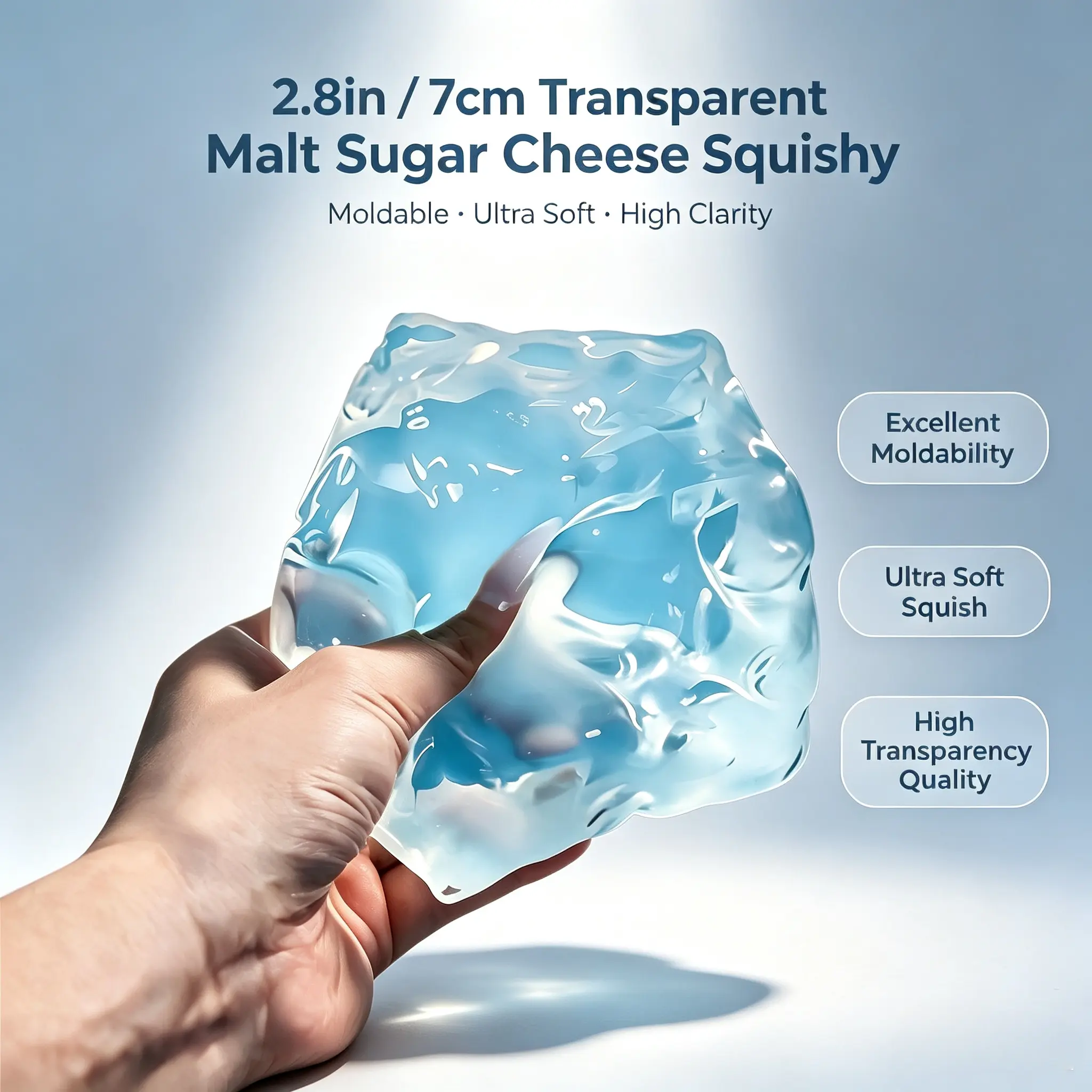 2.8 Inch (7cm) Clear Maltose Cheese Fidget Toy, Highly Transparent TPR Ultra Soft with Great Malleability No-Bounce, Calming Sensory Stress Reliever Toy for Teens & Adults