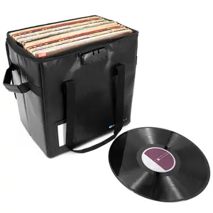 CASEMATIX Vinyl Record Case for Up to 40 Records - Fire Resistant Storage with Combination Lock & Removable Divider - Portable Travel Organizer