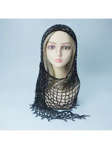 Bright silk netting hand-woven tassel design dazzling eye-catching bead decorated scarf