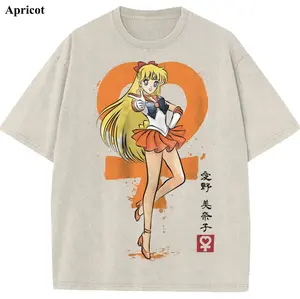 Sailor Venus Vintage Wash Tee, Sailor T-shirt, Anime Girl, Anime Graphic Tees, Unisex Shirt, Anime Gift For Fan, Gym Workout Shirt, Menswear Womenswear Crew Neck Oversize Fit Heavy Cotton Top Streetwear Casual Crewneck
