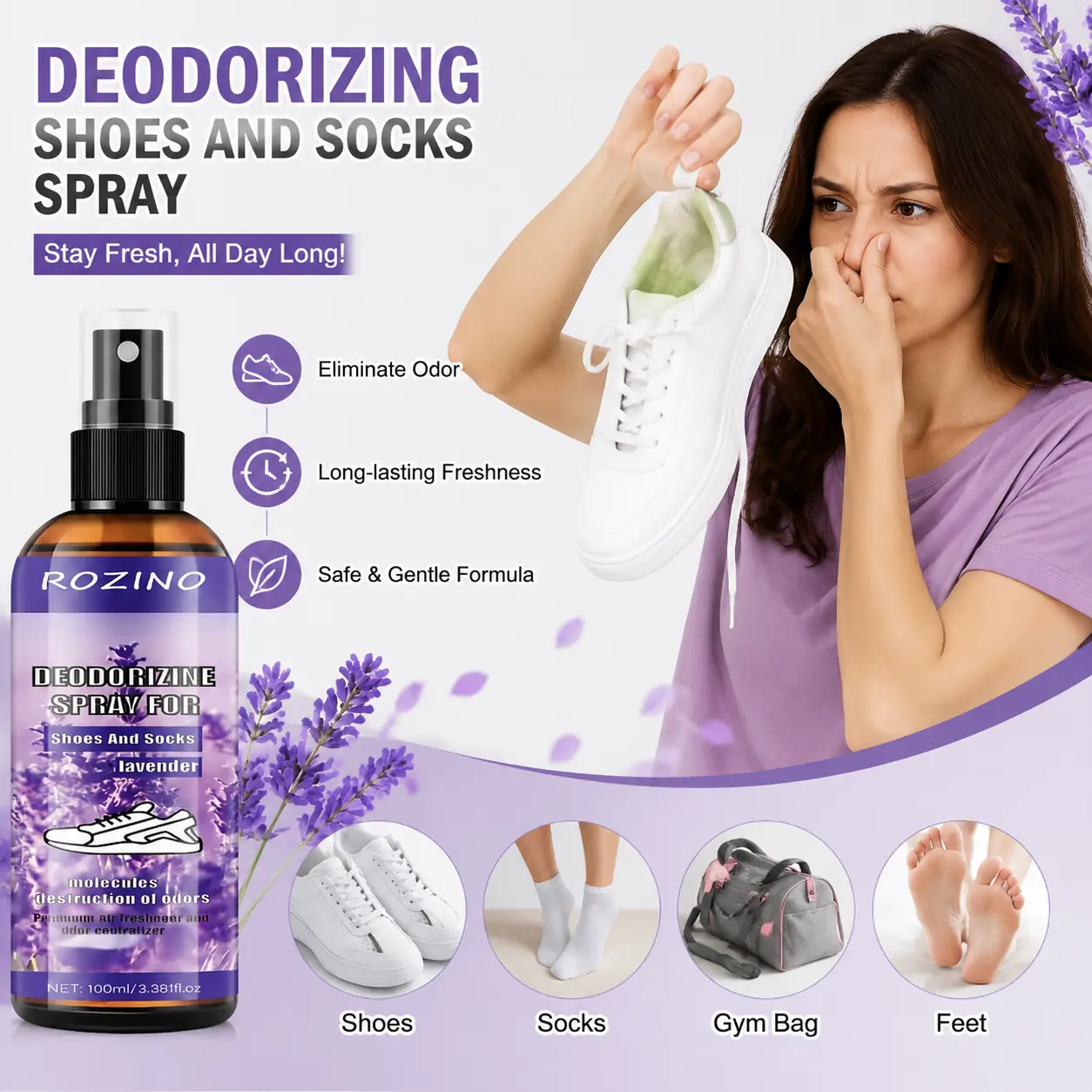 Lavender Shoe & Sock Deodorizing Spray – Helps Reduce Odor & Keep Fresh All Day