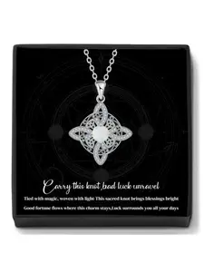 Moonstone Witch Knot Necklace with Blessing Card, Good Luck Irish Knot Necklace, Women's Protection Jewelry Gift, Charm Necklace