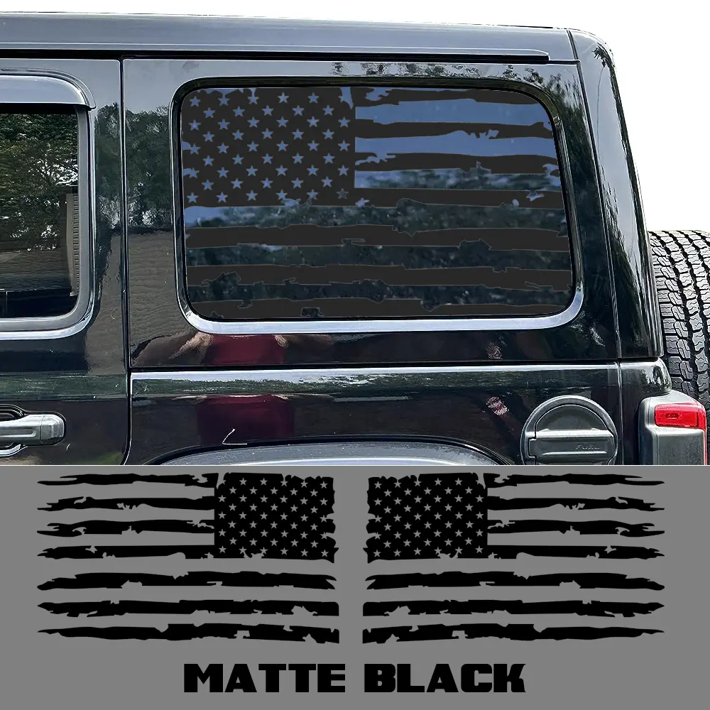 2 Pcs Universal Broken American Flag Vinyl Car Stickers, Rear Window Vehicle Decoration, Car Exterior Accessories for Jeep Wrangler JK JKU 2011-2025, Vinyl Car Sticker