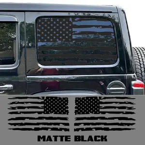 2 Pcs Universal Rear Window Broken American Flag Decals Back Side Window USA Flag Sticker for Jeep Wrangler JK JKU 2011-2025