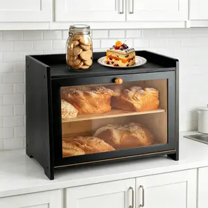 giteo bedding Farmhouse Bamboo Bread Box for Kitchen Countertop, Double Layer Large Capacity Bread Storage Bin with Acrylic Clear Window, Bread Organizer Holder for Pantry Cabinet Cupboard