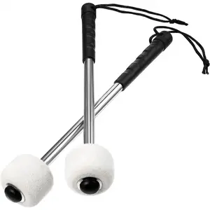 Marching Drum Sticks, Bass Mallets with Wool Felt Head, Stainless Steel Handle, 2 Pcs Felt Tip Marching Drum Mallets, Percussion Accessories, Drumsticks Set