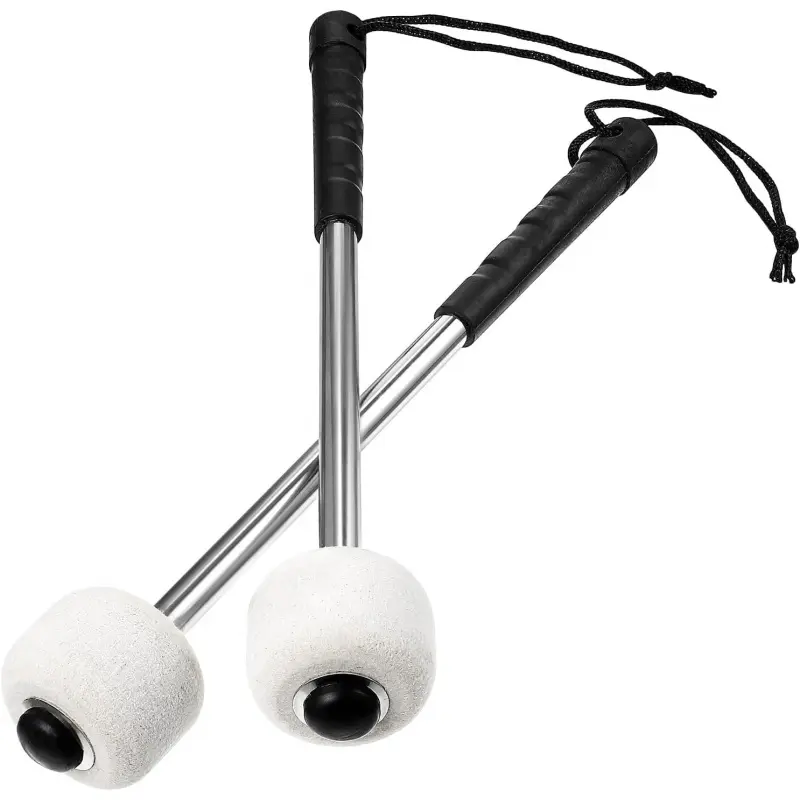 Marching Drum Sticks, Bass Mallets with Wool Felt Head, Stainless Steel Handle, 2 Pcs Felt Tip Marching Drum Mallets, Percussion Accessories, Musical Drumsticks Set