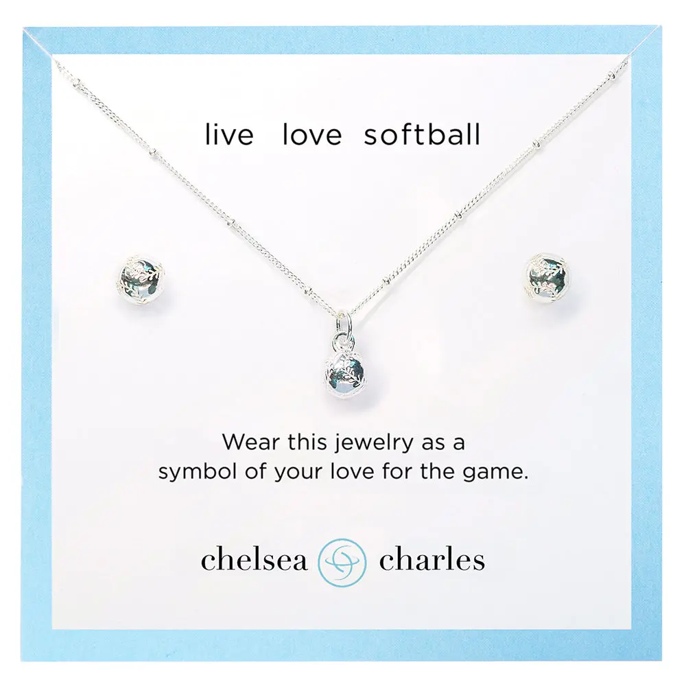 CC Sport Silver Softball Necklace and Earring Gift Set