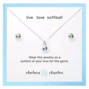 CC Sport Silver Softball Necklace and Earring Gift Set