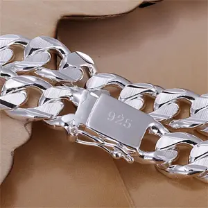 LUX-JEWEL - New High-end Women's Mens Fine S925 Sterling Silver Bracelet Fashion Jewelry Gift Men's 10MM Square Beautiful Gem