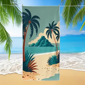 1pc Extra Large Beautiful Coconut Tree Beach Towel, Absorbent Breathable Towel, Super Absorbent Towel, Lightweight Polyester Material for Travel, Swimming, Surfing, Sunbathing, Camping and Picnics