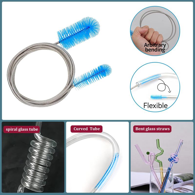 Set of 12 Tube Pipe Cleaners Kit - for Cleaning Narrow Neck Bottle, Curved Glass Tube, Hard-to-Reach Crevices,17” Long Handle Brush,8.2” Multi-Diameters Brushes,35” Flexible Dual-Head Cleaner