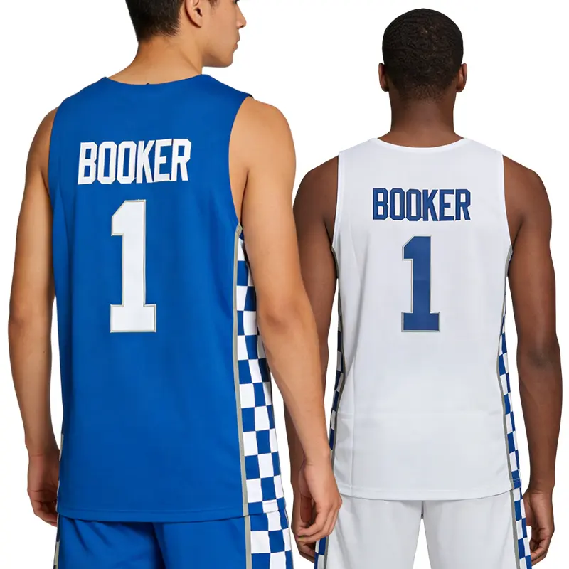 Male Wildcat Booker #1 Embroidered Name Mesh Ventilated Basketball Sport Jersey - Sleeveless Polyester Breathable Fan Shop Vest, High-Quality Large Sizes S-XXL Training Top (Blue, White)