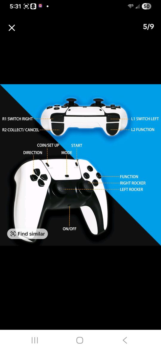 Vedio Game Stick with R1 Switch Right L1 Switch Left L2 Function Coin Setup Start Direction Mode Right Rocker Left Rocker On Off