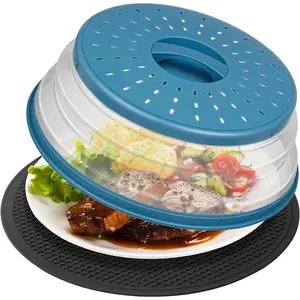 2-in-1 Microwave Splash Guard Suitable for Food and Mat, Ventilated Foldable Kitchen Bowl and Plate Cover, Hangable, Easy to Grip, Draining Basket, BPA-Free Silicone and Plastic