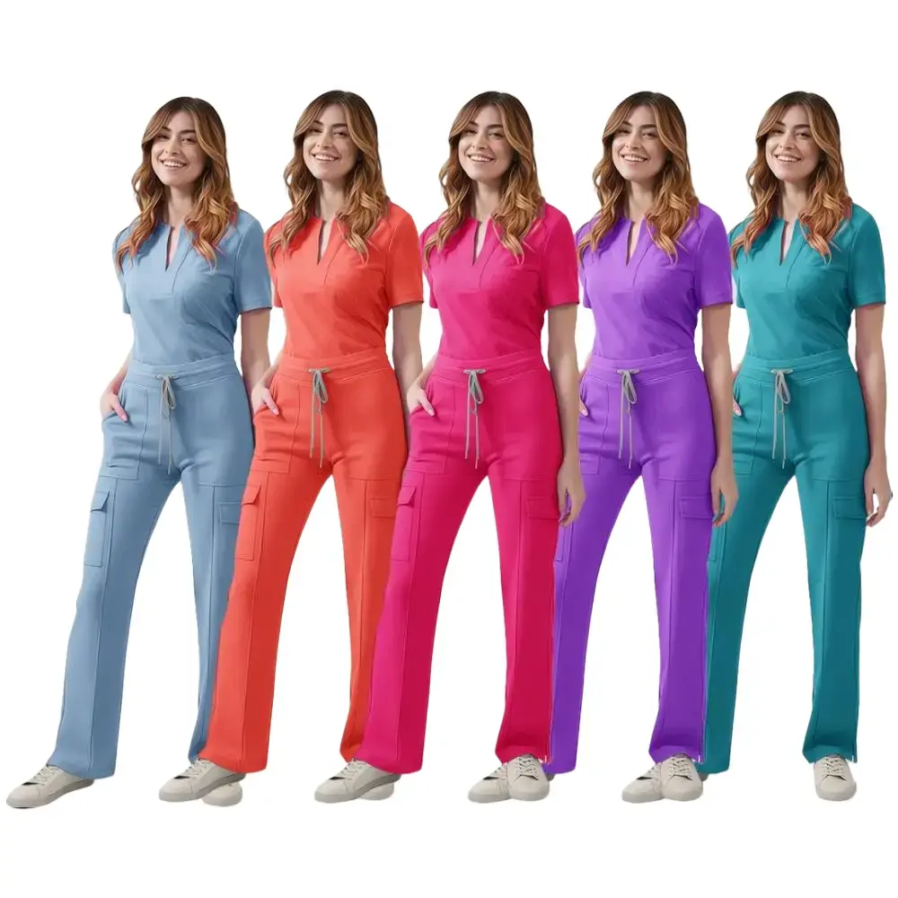 Hospital nurse scrub scrub scrub suit, women's V-neck casual top and pants set, work uniform, nurse's uniform, surgical gown, workwear set. Womenswear Clothes