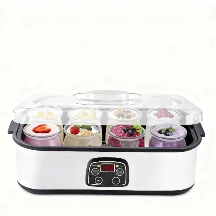 Stainless Steel 8-Cup Yogurt Maker, Digital Timer, BPA-Free Glass Jars, Automatic Temperature Control, Compact Kitchen Appliance for Homemade Healthy Yogurt