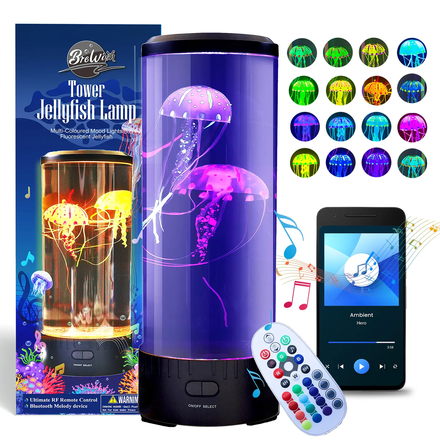 Brewish Jellyfish Lamp with 20W Bluetooth Speaker 16 Color Changing Mood Lamp, Aquarium Night Light, Gift for All, Sensory Light for Autistic Children Remote Control