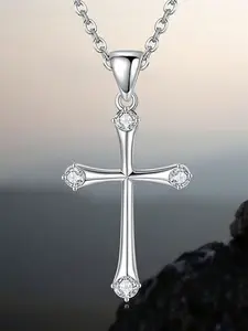 1 Pc Fashion Cross Cubic Zirconia Necklace Pendant For Women For Christmas Day Gift Wedding Engagement Anniversary Party Jewelry