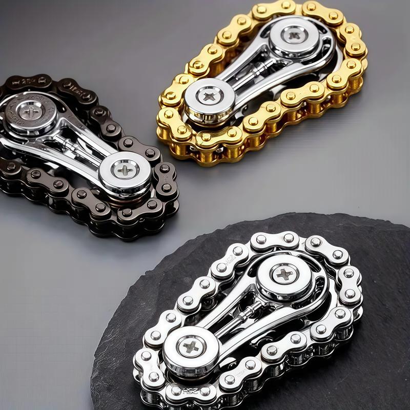 Trendy Finger Chain Gear Fidget Spinner Mechanical Metal Toy for Anxiety Relief Stress Relieving Accessory Durable Design Perfect Gift Idea Gold & Silver