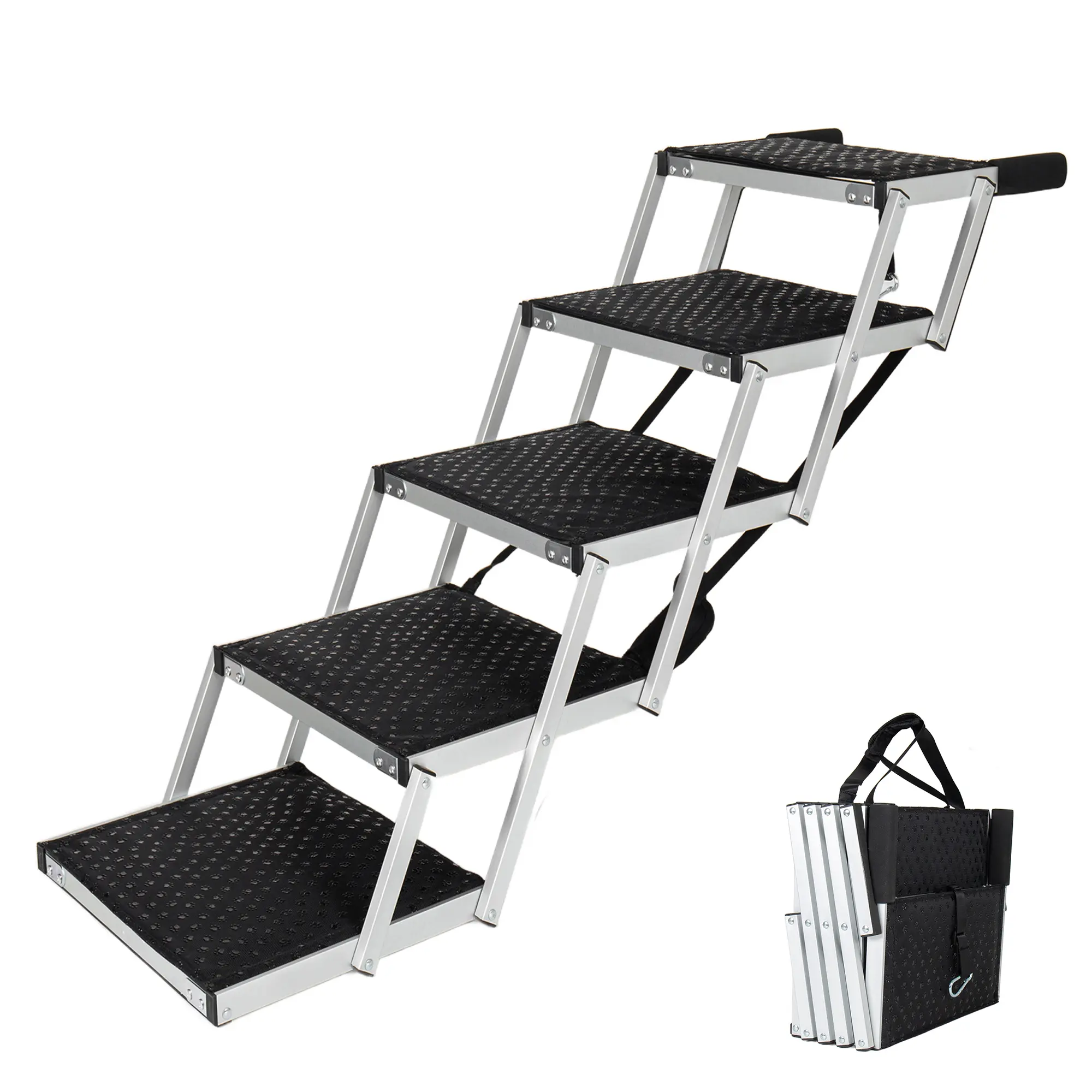Foldable Dog Stairs 5 Steps Heavy Duty Pet Ramp Aluminum Frame Non Slip Surface Soft Foam Handle for Cars Trucks High Beds Supports 250 lbs Dog Ramp for SUV Pet Steps for Large Dogs Indoor Outdoor Use, Home Furniture and Household Product