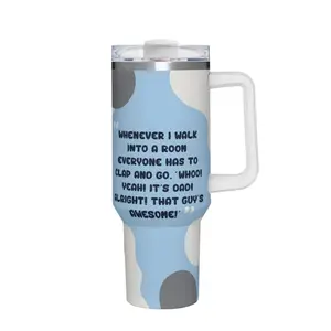 Light Blue Abstract Blob Tumbler with Funny Dad Slogan and Gray White Design, Insulated Travel Mug with Handle and Straw Lid for Daily Commute and Father's Day Gift