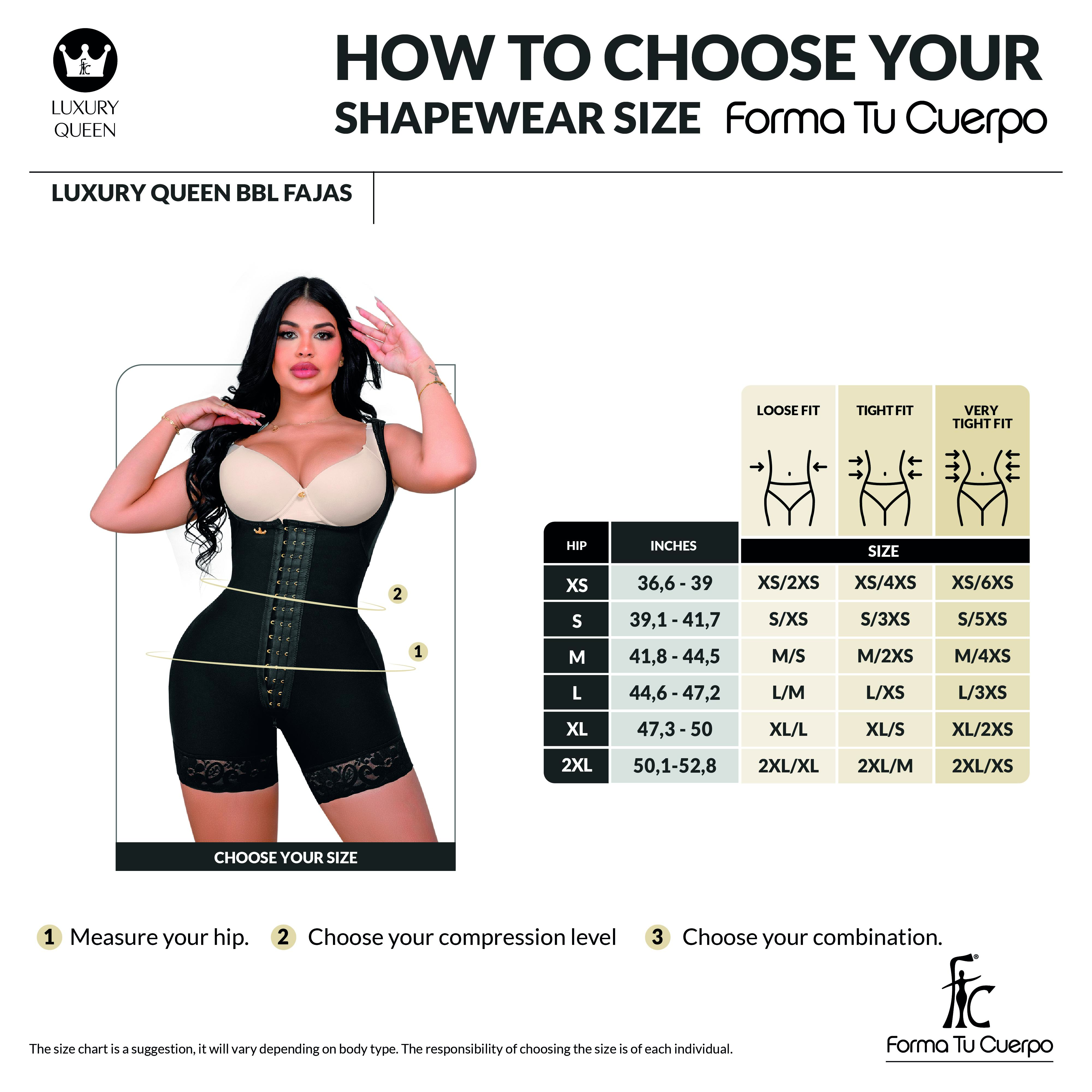Mid Thigh Bodysuit With Bra • 3 Compression Hook Levels • Perineal Zipper • Black (One size for Hips and another for Waist) (LUX-293)