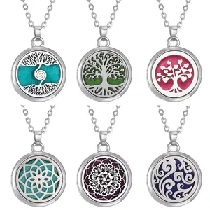Stainless Steel Aroma Necklace - Tree of Life Essential Oil Diffuser Locket Pendant for Women