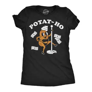 Womens Funny T Shirts Potat Ho Sarcastic Potato Graphic Novelty Tee for Ladies Funny Womens T Shirts Cute Vintage Fashion Casual Ladies T-Shirt Gift Sarcastic Tops for Women Funny Food Top Women's Novelty Tees Black -