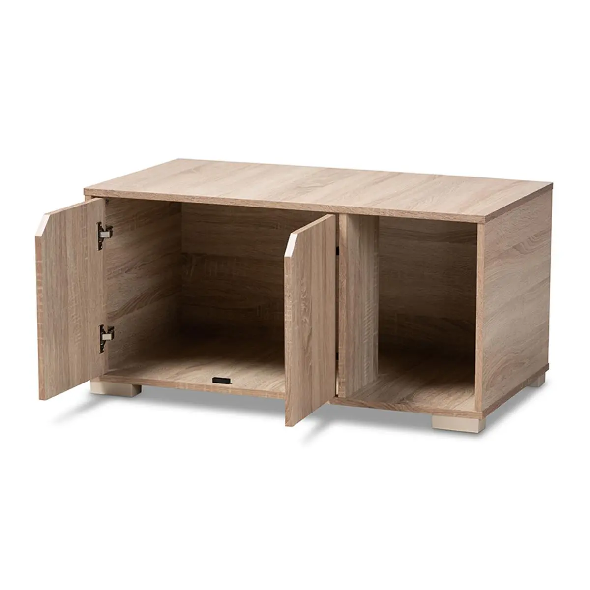 212 MAIN Hana Oak Jasper Modern & Contemporary Oak-Finish Engineered Wood 2-Door Cat Litter Box Cover House, Litter Box Enclosure, Easy Access, Tucks Away, Assembly-Ready