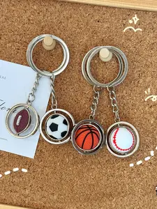 Rotatable Sports Ball Keychain Simple Metal Style Pendant Rugby / Soccer / Basketball / Baseball Shape Rotatable Design Sports Enthusiast Accessory Suitable For Students, Fans As Gifts, Everyday Outfits