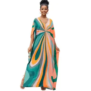 Plus Size Mumu Dresses for Women - Boho Batwing Sleeve Caftan with Side Slits, Long Moo Moo Nightgown & Beach Cover Up - Arc line
