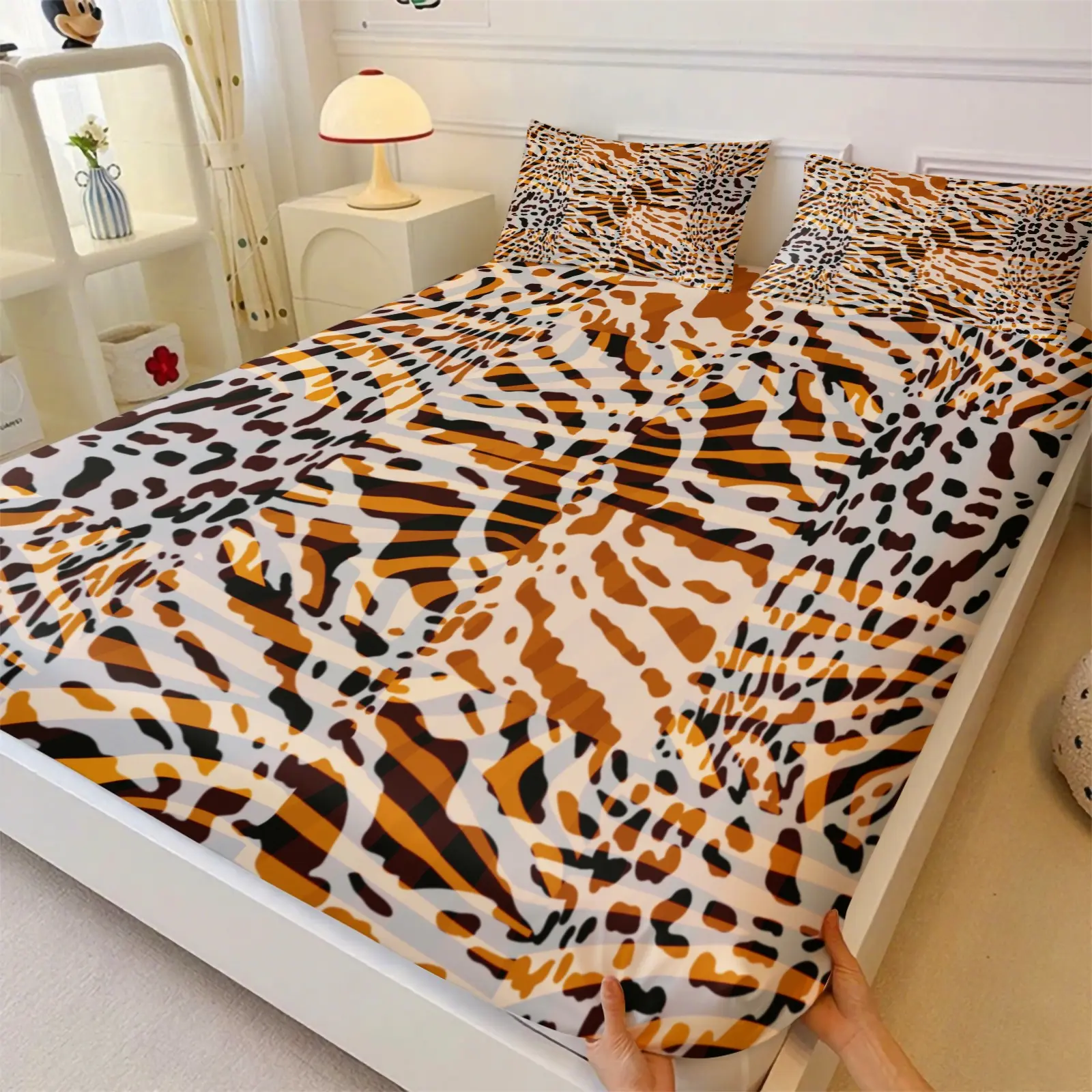 3Pcs Trendy Multicolor Zebra Stripe Fitted Sheet Set No Fillers, Wild Animal Striped Print Bed Sheet Set, Y2K Stylish Bedding Set with Pillowcases, Deep Pocket Stretch Bedding for Teens Women Bedroom Dorm Home Decor