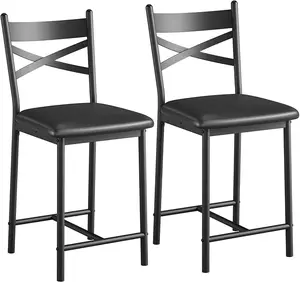 Bar Stools Set of 2, Kitchen Barstools with Footrest and Back, PU Leather Counter Height Bar Stools with Footrest, Bar Charis with Back Support for Kitchen Island, Apartment