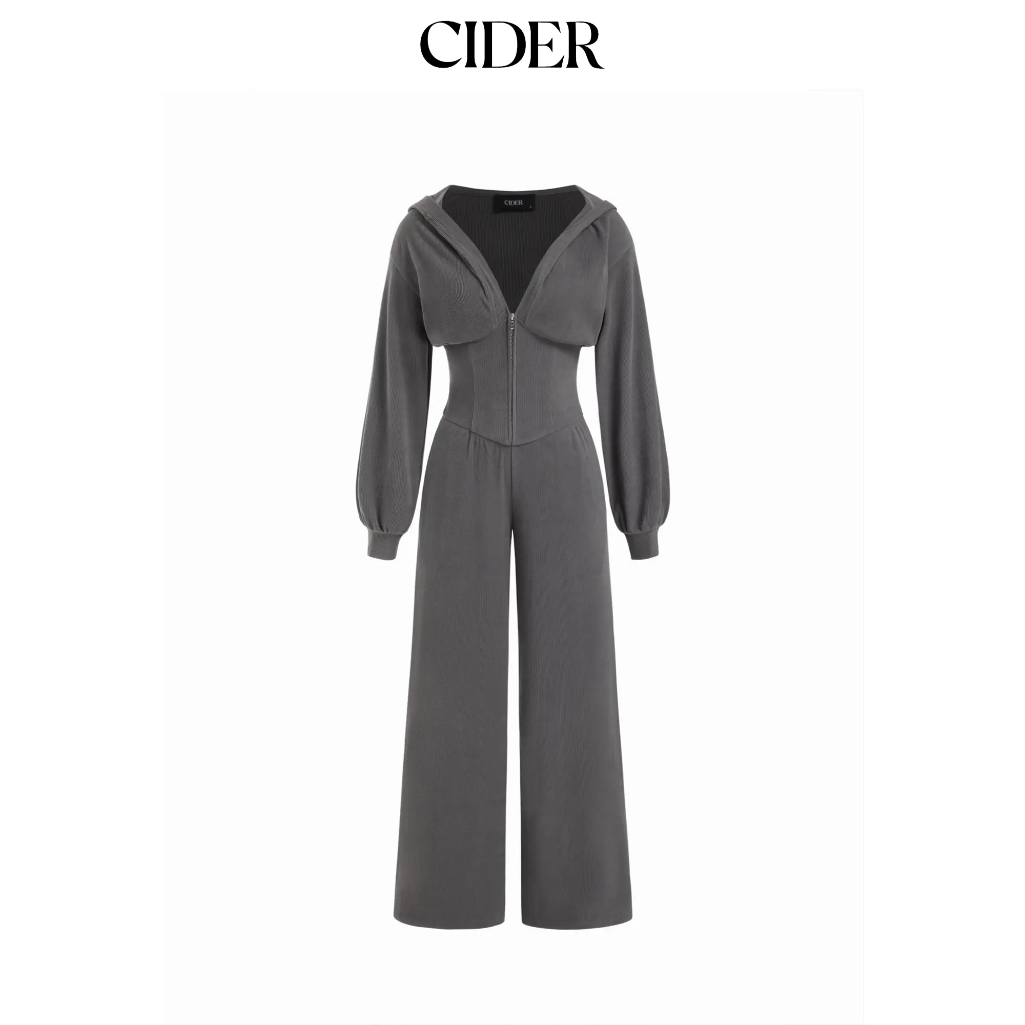 Cider Jersey Hooded Cinched Waist Zipper Jumpsuit