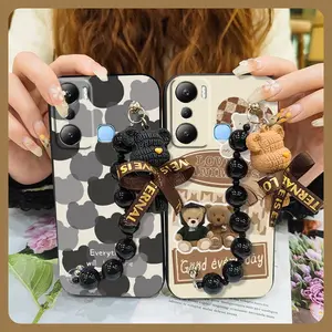 Black pearl pendant Dirt-resistant Phone Case For infinix X665C/Hot20i/X665E Anti-knock Simplicity Bear bracelet Cartoon protective case Skin-friendly feel silicone cute