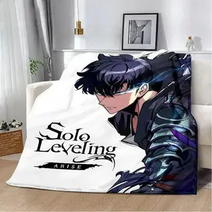 Solo Leveling Anime Blanket Ultra Soft Flannel Printed Cozy Warm Bedroom Couch Sofa Picnic Travel Throw Decor Birthday Gift Christmas Gift for Fans Teens Men Women Kids Sung Jinwoo Shadow Monarch Style