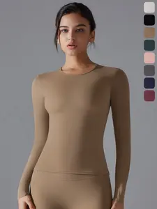 Women's Seamless Long Sleeve Yoga Top, Slim Fit Running Shirt, Pilates Fitness Wear, Comfortable Workout Clothes