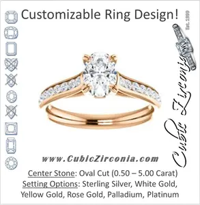 Cubic Zirconia Engagement Ring- The Tabitha (Customizable Oval Center with Round Channel)