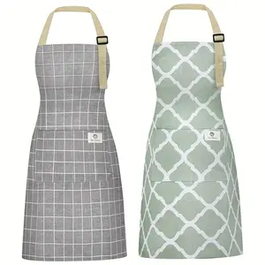 2pcs Aprons for Women with Pockets, Linen Kitchen Cooking Aprons, Chef Apronfor Men Women with Adjustable Neck Strap and Long Ties