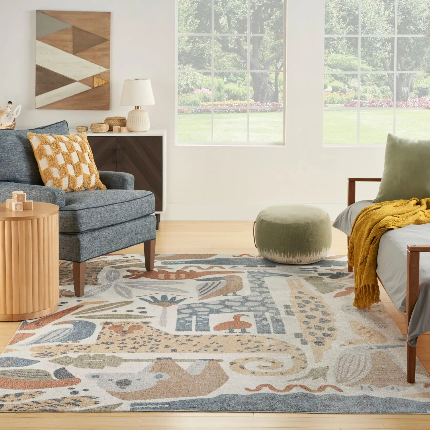 Nourison Kids Multicolor Safari Animals Nursery Rug - Machine-Washable Rugs for Kid Room, Bedroom Indoor Use, Nursery Rugs