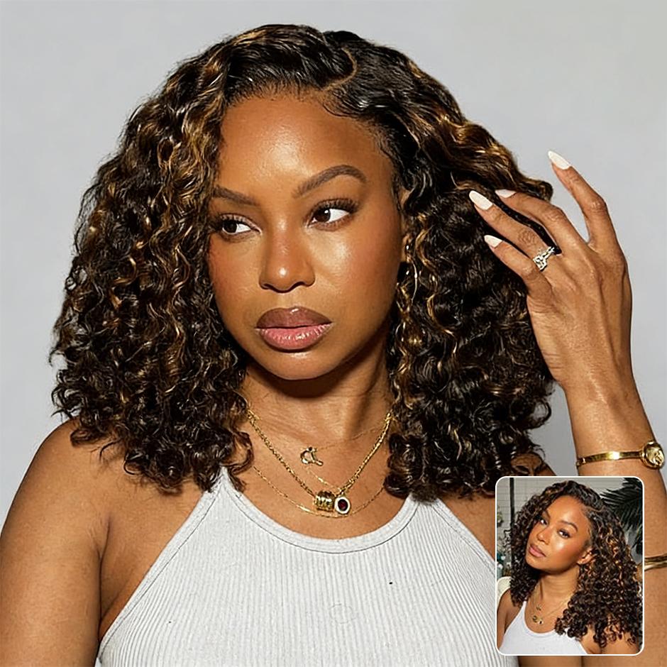 Yawawe Hair 7×5 Highlight Water Wave Glueless Wig Human Hair Pre Plucked Pre Cut Ombre Curly Wigs for Women #2/30 Transparent Lace Wigs