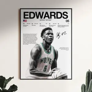 Anthony Edwards Poster, Basketball Wall Art, Athlete Print, Sports Room Decor, Gift for Fans Artwork
