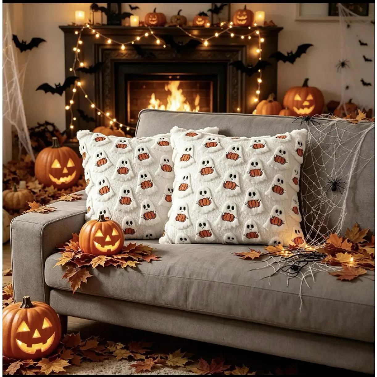 Halloween Ghost Pillows Set of 2 Soft 18x18 inches for Cozy Decor