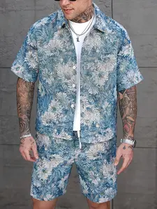 New Summer Men'S Outfit Menswear Featuring a Tropical Print Short-Sleeve Shirt And Casual Shorts, Stylish And Loose-Fitting